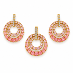 Peach Double Circle Crystal Pendant and Earrings Set