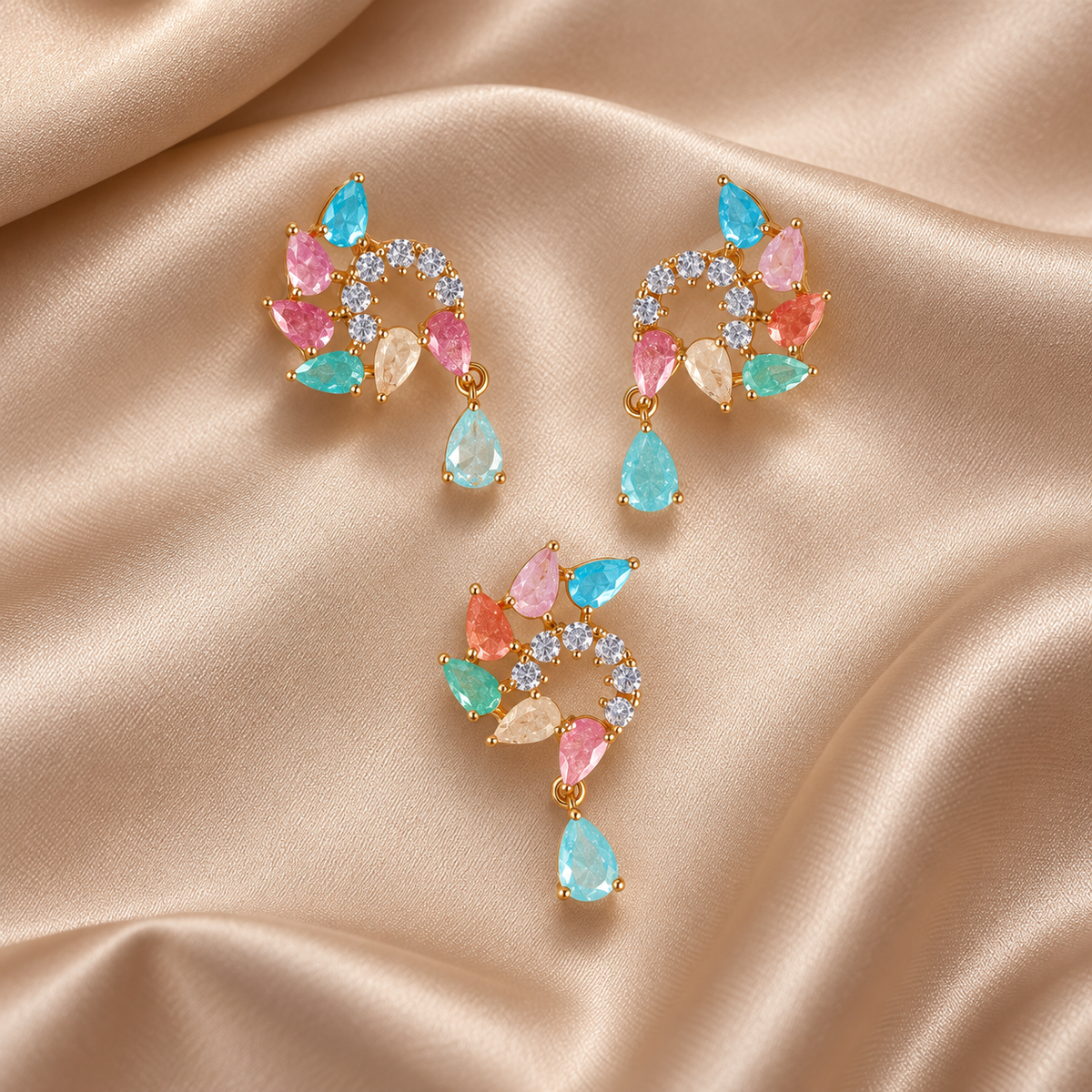 Pastel Teardrop Swirl Pendant and Earrings Set