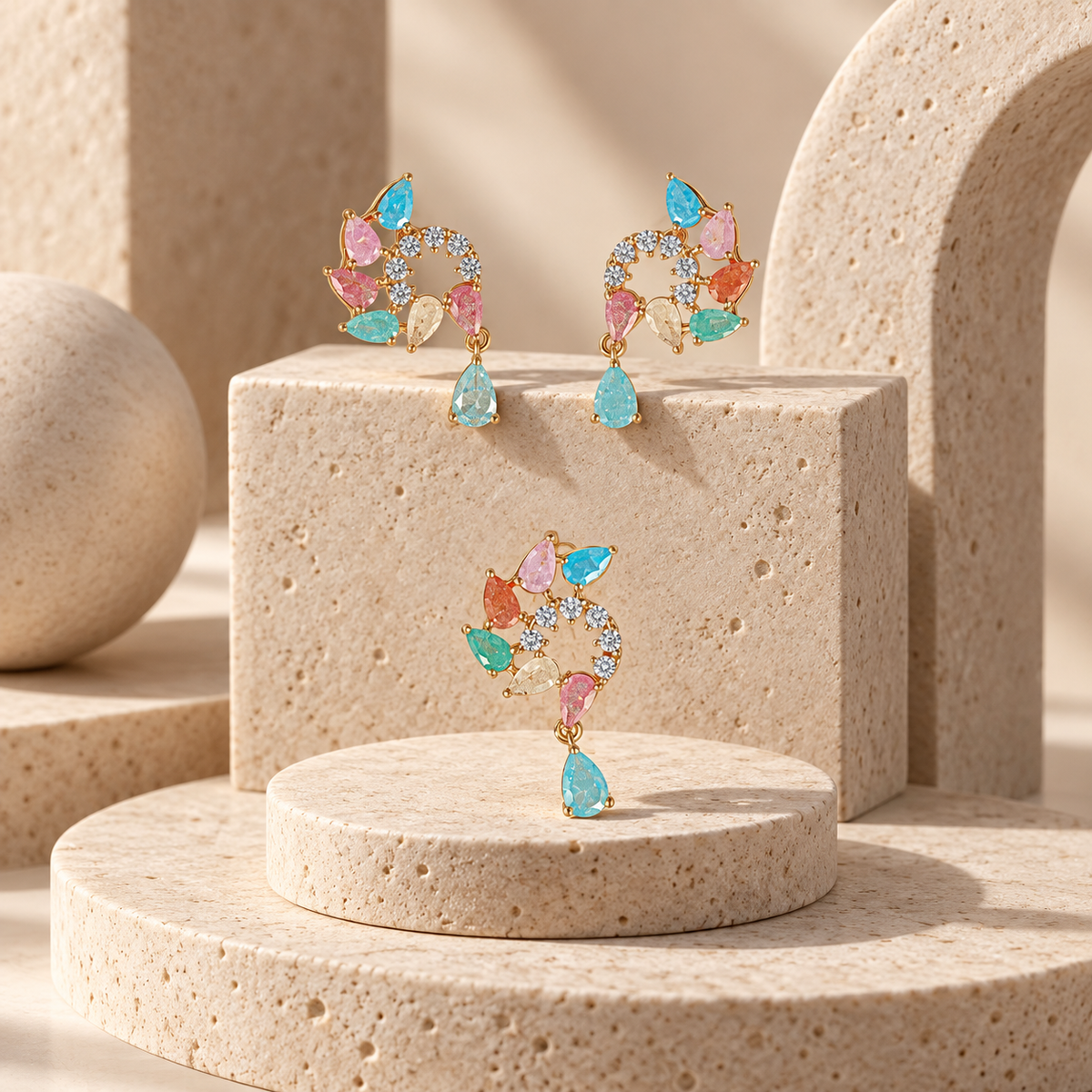 Pastel Teardrop Swirl Pendant and Earrings Set