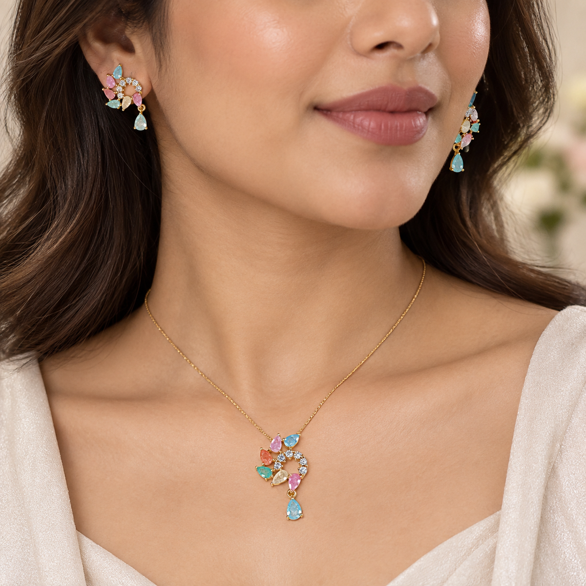 Pastel Teardrop Swirl Pendant and Earrings Set