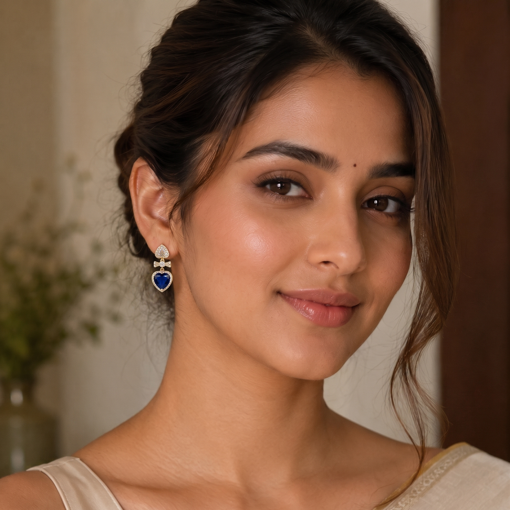 Sapphire Heart Bow Drop Earring Earrings
