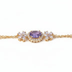 SVORA Amethyst oval layered bracelet with CZ halo and floral accents on a rose gold chain. Waterproof, anti-tarnish.