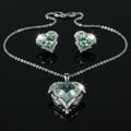 SVORA aqua heart necklace and earrings set with pave wings and crown detail. Silver-tone.