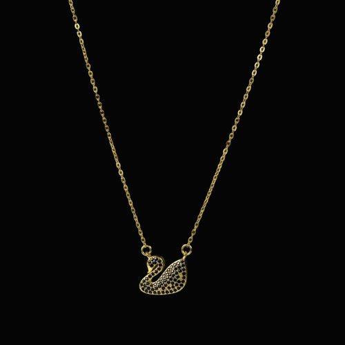 SVORA gold plated stainless steel necklace with a black swan pendant pavé-set in black CZ stones.