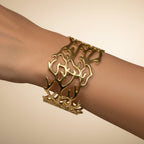 SVORA gold plated stainless steel coral branch cuff bracelet, openwork design, adjustable.