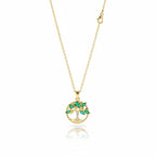 SVORA gold plated stainless steel necklace with emerald marquise CZ leaves and diamond accent Tree of Life pendant.