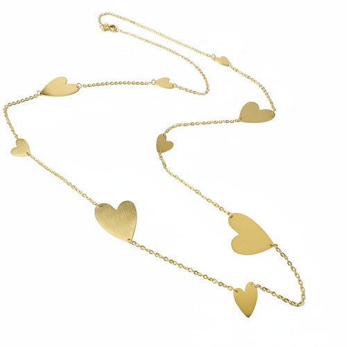 SVORA gold-tone stainless steel long drape necklace with multiple polished heart motifs.