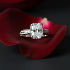 SVORA Ethereal Botanica Solitaire Ring with princess-cut clear stone and leaf filigree band, silver stainless steel.