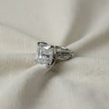 SVORA Ethereal Botanica Solitaire Ring with princess-cut clear stone and leaf filigree band, silver stainless steel.