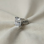 SVORA Ethereal Botanica Solitaire Ring with princess-cut clear stone and leaf filigree band, silver stainless steel.