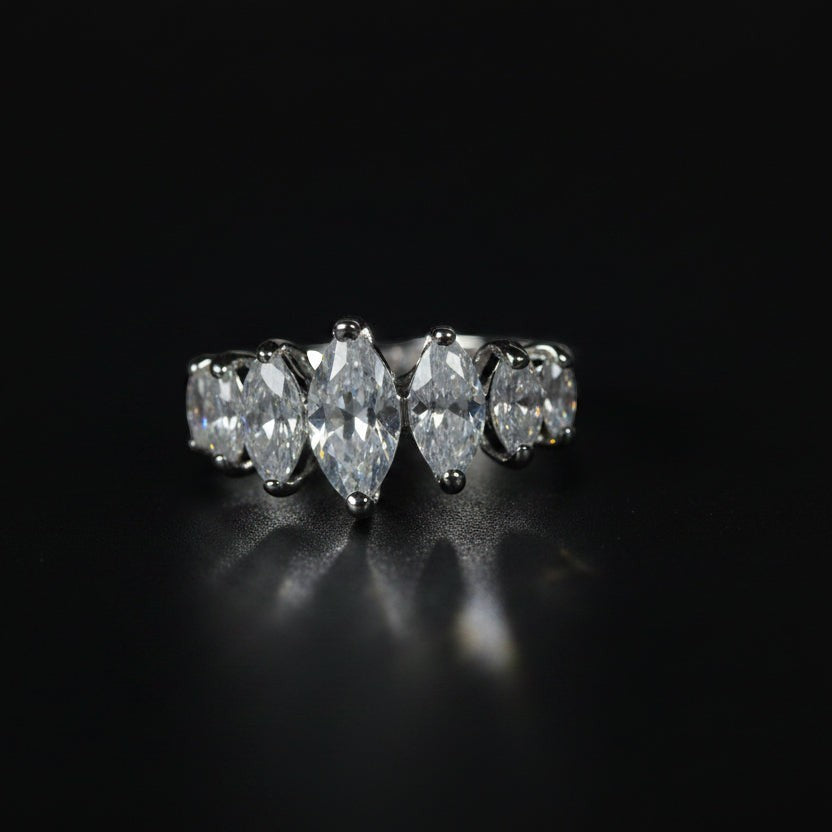 SVORA Ethereal Crystal Crown Ring with seven marquise-cut clear stones on a rhodium-plated stainless steel band.