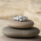 SVORA Ethereal Crystal Crown Ring with seven marquise-cut clear stones on a rhodium-plated band. Hypoallergenic stainless steel.