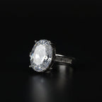 SVORA Ethereal Diamond Solitaire Ring with large oval-cut clear stone and baguette band on rhodium-plated stainless steel.