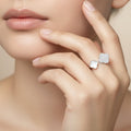 SVORA Toi et Moi Fortune Clover Ring with pavé clear stones and mother-of-pearl on a silver band.