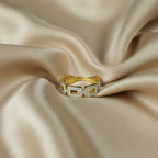 SVORA gold chain link ring with clear stones on rectangular links, made of 18K gold plated stainless steel.