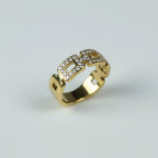 SVORA gold chain link ring with pave set cubic zirconia stones, 18K gold plated stainless steel