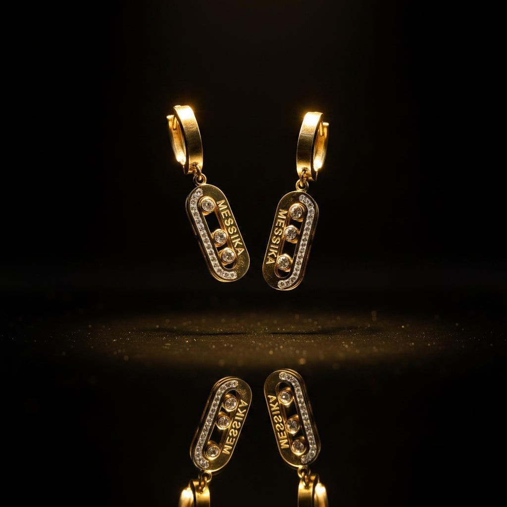 SVORA gold tone dangle earrings with three cubic zirconia stones channel-set in a pavé bar. Sophisticated, versatile design.