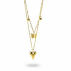 SVORA gold-tone stainless steel layered necklace with puffy heart and butterfly charms.