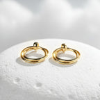 SVORA Duo Round Gold Hoop Earrings, polished stainless steel with 18K gold tone plating.