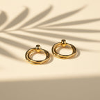 SVORA Duo Round Gold Hoop Earrings, polished stainless steel with 18K gold tone plating.