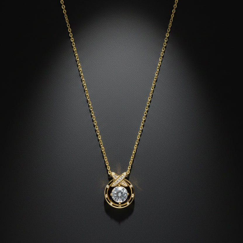 SVORA gold plated stainless steel pendant necklace with solitaire CZ and pavé butterfly detail.