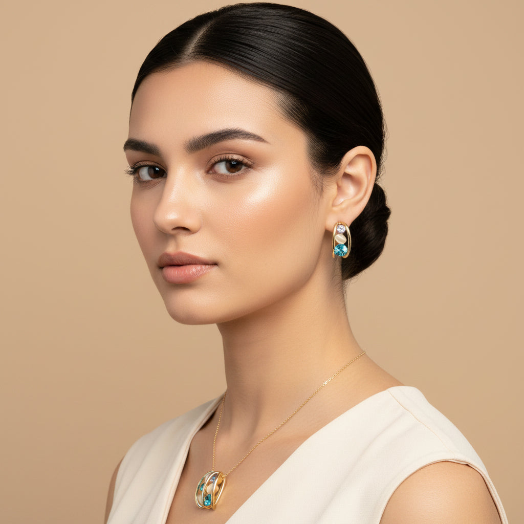 Cage Blue Cluster Necklace Earrings Set