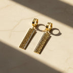 SVORA gold-tone stainless steel drop earrings with Greek key cut-out and pavé cubic zirconia detail