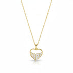SVORA gold plated stainless steel necklace with a heart pendant featuring baguette-cut cubic zirconia.