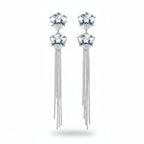 SVORA silver-tone dangle earrings with heart-shaped cubic zirconia and snake chain tassels.