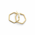 SVORA gold-tone stainless steel hexagon hoop earrings with a polished finish.