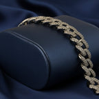 SVORA iced Cuban link bracelet with white CZ stones, rhodium-plated stainless steel, secure box clasp.