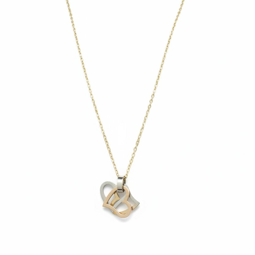 SVORA Interlocking Triple Heart Necklace in gold-tone stainless steel with 18k gold plating.