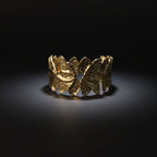SVORA gold plated stainless steel Lotus Open Cuff Bracelet with textured petals. Adjustable and hypoallergenic.