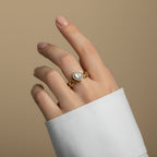 SVORA Lumiere Amour Heart Ring with a bezel-set heart-cut stone and open heart details on the band, 18K gold plated.