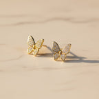 SVORA mini gold butterfly stud earrings with cubic zirconia stones, 18K gold tone plating.