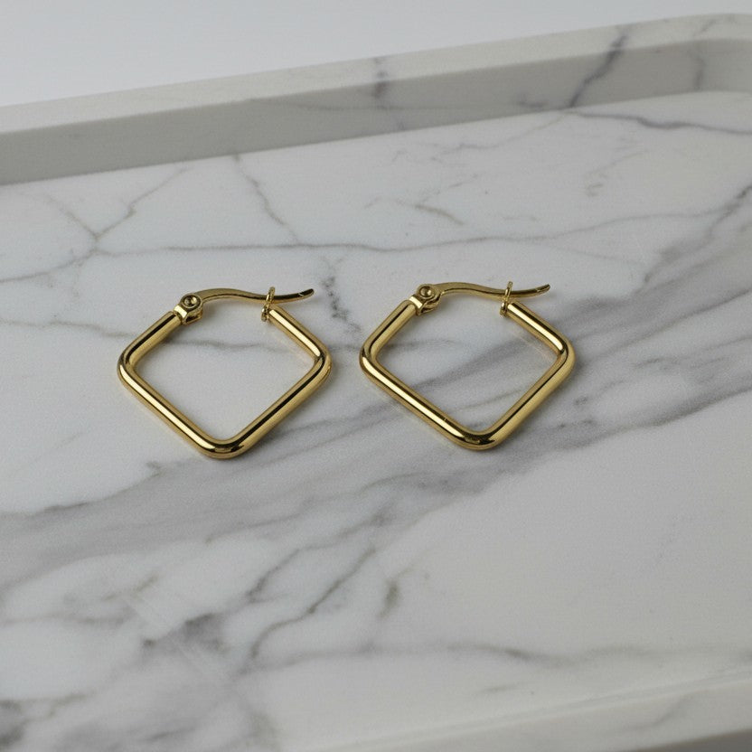 SVORA gold-plated stainless steel minimal square hoop earrings