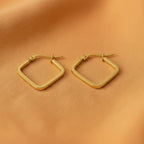 SVORA gold plated stainless steel minimal square hoop earrings