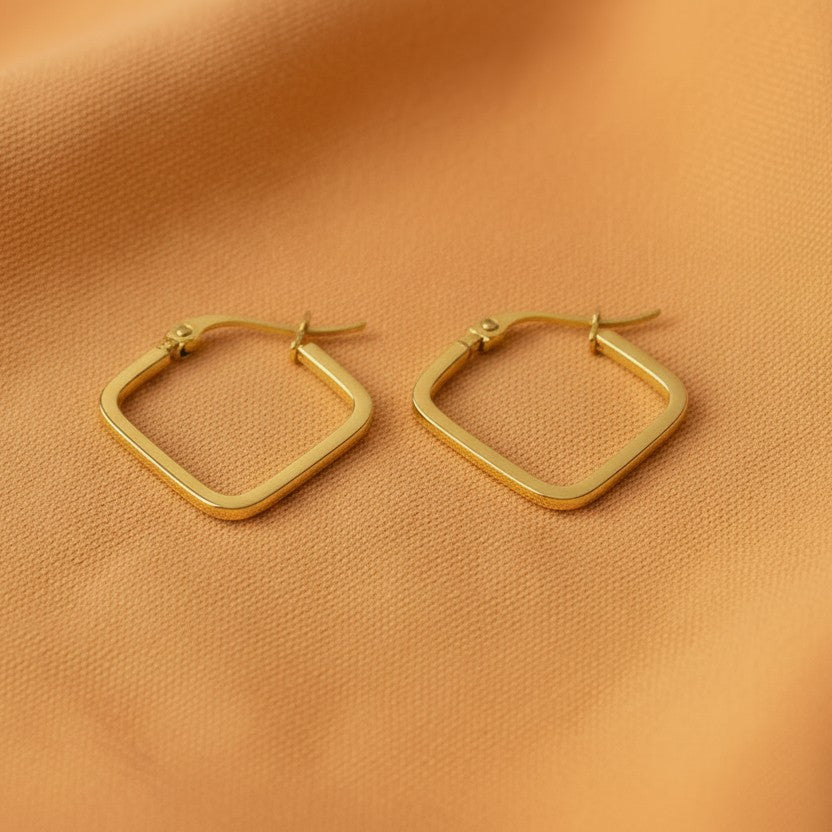 SVORA gold plated stainless steel minimal square hoop earrings