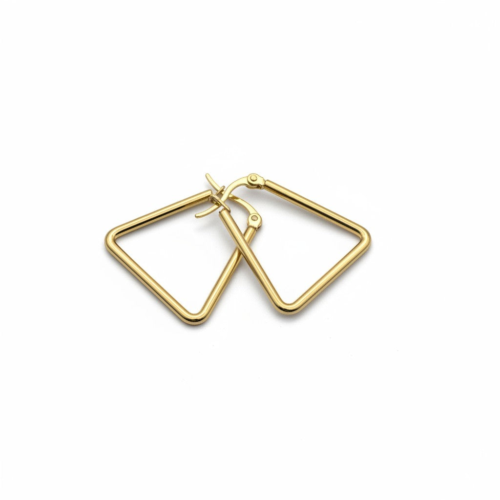 SVORA minimalist gold triangle hoop earrings made of stainless steel with 18K gold plating.