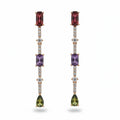SVORA multicolor gemstone drop earrings with ruby, amethyst, and peridot stones, accented with pavé crystals.