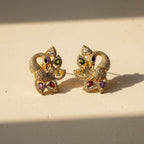 SVORA gold-tone peacock stud earrings with multicolour cubic zirconia stones.