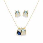 Cage Navy Cluster Necklace Earrings Set
