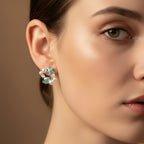 SVORA Ocean Cluster Pearl Stud Earrings with aqua starfish, shell, pearls, and crystal accents.