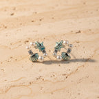 SVORA Ocean Cluster Pearl Stud Earrings with aqua starfish, shells, pearls, and crystals.