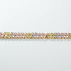 SVORA double row marquise CZ tennis bracelet in pastel pink, lavender, and yellow with alternating leaf pattern. 18K gold plated.