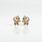 SVORA gold-tone peacock stud earrings with multicolour cubic zirconia stones.
