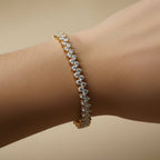 SVORA petite double tennis bracelet with white CZ stones, 18K gold plated stainless steel.
