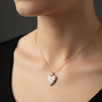 SVORA hand-painted style pink floral heart necklace on an 18k gold-plated stainless steel chain.