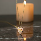 SVORA hand-painted pink floral heart necklace with 18k gold-plated stainless steel chain.