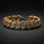 SVORA rose gold plated Cuban link bracelet with white CZ stones and a secure box clasp.
